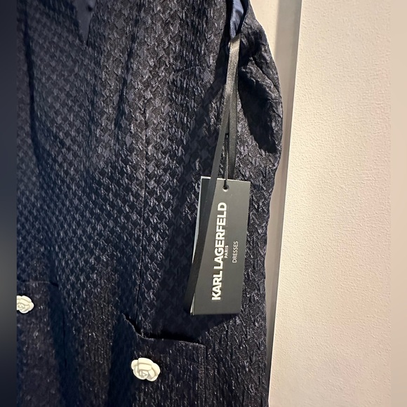 New with Tags. Authentic Karl Lagerfeld navy houndstooth dress with flowers - Picture 12 of 13